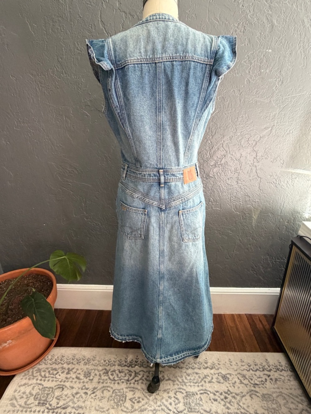 ba&sh Light Blue Denim Top with Contrast Orange Stitching - Picture 3 of 5